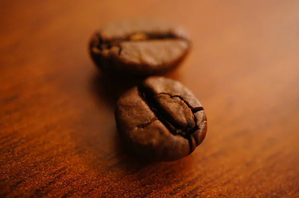 Closeup Shot Coffee Beans Wooden Brown Surface — Stock Photo, Image