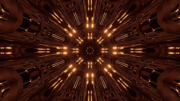 Futuristická Symetrie Reflexní Abstraktní Pozadí Neonovými Světly — Stock fotografie
