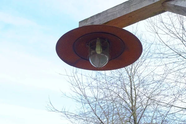 Low Angle Shot Lamp Attached Circular Pole — Stock Photo, Image