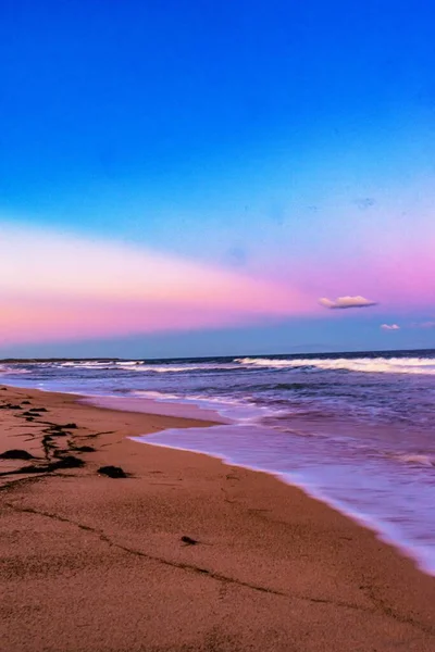 Hermoso Plano Paisaje Puesta Sol Playa Con Cielo Despejado Fondo — Foto de Stock