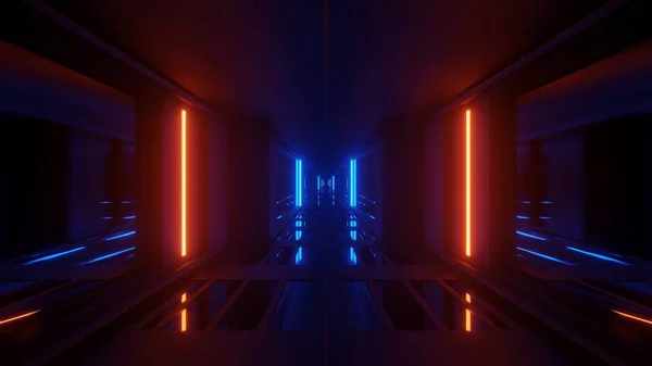 Rendu Abstrait Arrière Plan Futuriste Avec Néon Lumineux Bleu Orange — Photo