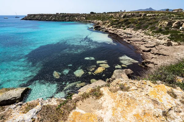 Aerial Shot Cala Azzura One Most Popular Beaches Favignana Aegaian — Stock Photo, Image