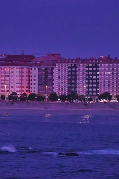 Una Hermosa Vista Nocturna Ciudad Coruña Galicia España — Foto de Stock