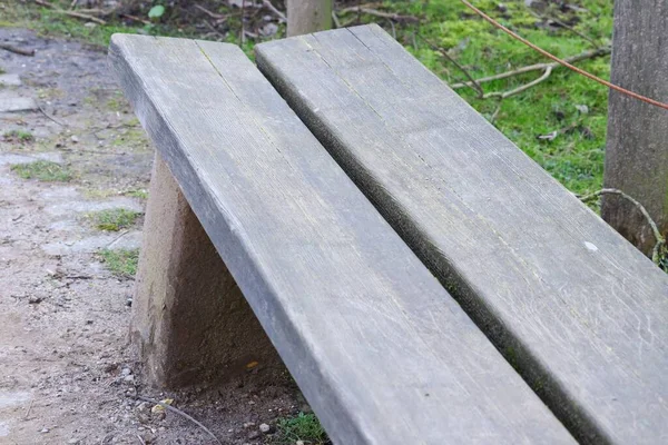 公园里一张木制长椅的特写镜头 — 图库照片