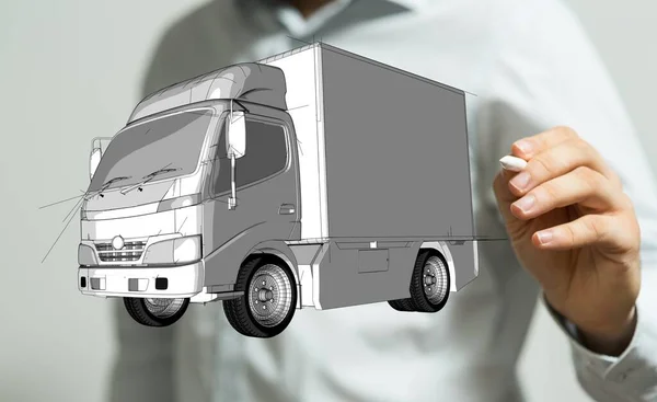 Una Persona Che Presenta Proiezione Virtuale Camion Argento — Foto Stock