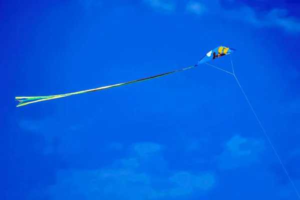 Una Toma Ángulo Bajo Una Cometa Azul Con Cielo Azul —  Fotos de Stock