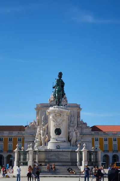 Lisboa Portugal Jun 2019 Ampla Tomada Vertical Estátua Praa Comrcio — Fotografia de Stock