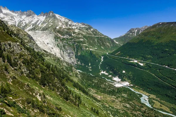 Een Landschap Van Opper Wallis Weg Naar Grimselpas Met Achtergrondweg — Stockfoto