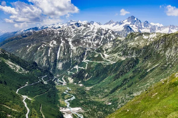Ландшафт Перевалу Фурка Перевалом Грімсель Задньому Плані Вале Швейцарія — стокове фото