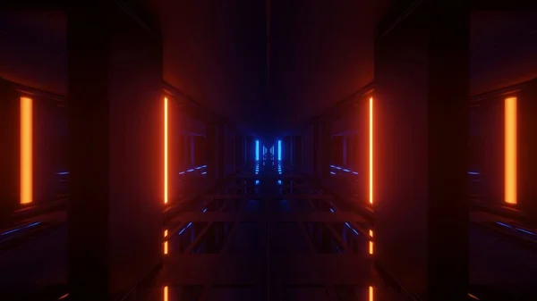 Rendering Abstrakt Futuristisk Bakgrund Med Glödande Neon Blått Och Orange — Stockfoto