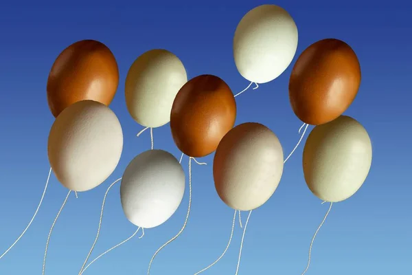 Diferentes Tipos Globos Huevo Para Pascua Sobre Fondo Azul —  Fotos de Stock