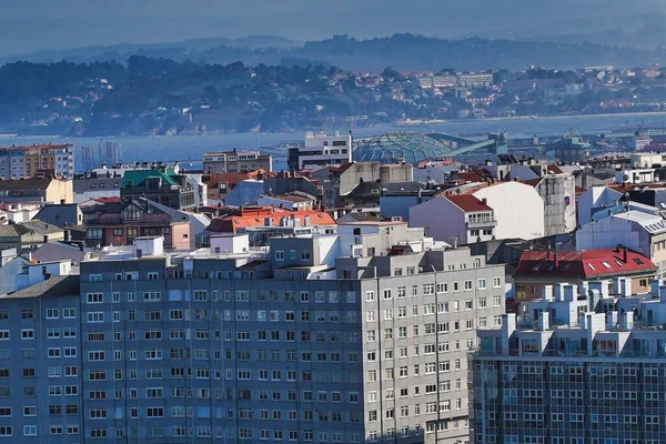 Hög Vinkel Utsikt Över Byggnader Och Havet Coruna Galicien Spanien — Stockfoto