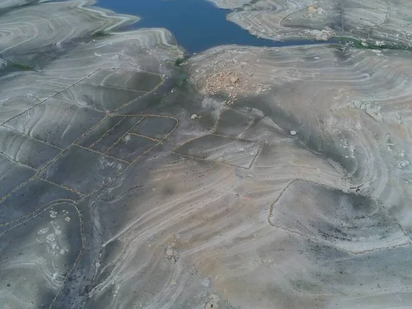 Letecký Snímek Polí Poblíž Vody Salamance Španělsko — Stock fotografie