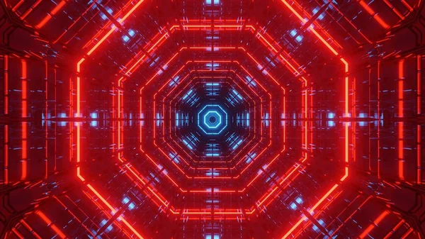Rendering Astratto Sfondo Futuristico Con Luci Fluorescenti Neon Blu Rosso — Foto Stock