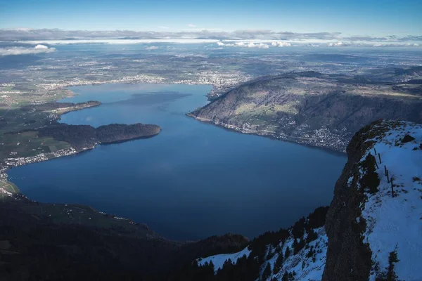 Høj Vinkel Skudt Den Smukke Lake Zug Schweiz Blå Himmel - Stock-foto