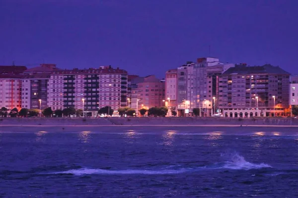 Красивый Ночной Вид Город Коруна Галисия Испания — стоковое фото