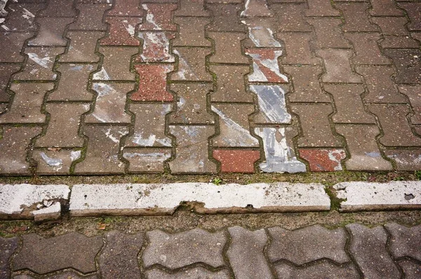 Tiro Ângulo Alto Chão Paralelepípedos Com Azulejos Estampados — Fotografia de Stock