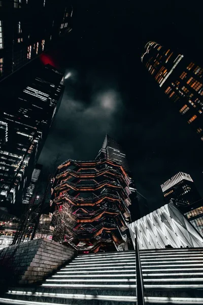 青蛙的眼睛看到了纽约五彩斑斓的夜景 — 图库照片