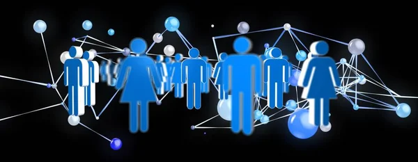 Virtual Projection Digital Group People Black Background — Stock Photo, Image