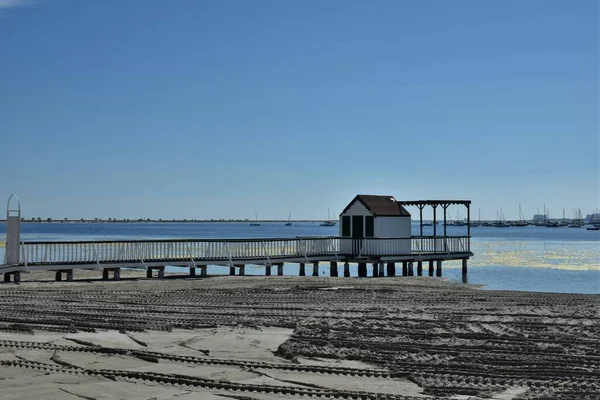 Veduta Pontile Legno Villaggio Vacanze Mar Menor Murcia Spagna — Foto Stock