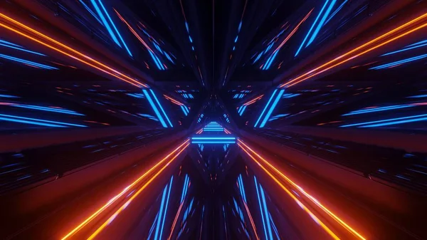 Parlayan Neon Mavi Turuncu Işıklarla Soyut Fütüristik Arkaplan Oluşturma — Stok fotoğraf