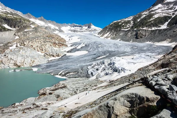 Beau Cliché Glacier Rhône Été Valais Suisse Sous Ciel Bleu — Photo