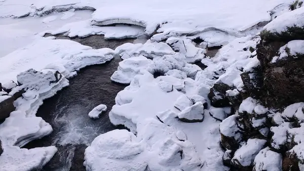 Nieve Invierno Río Congelado —  Fotos de Stock