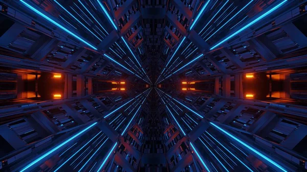 Uma Simetria Futurista Reflexão Fundo Abstrato Com Luzes Néon Laranja — Fotografia de Stock