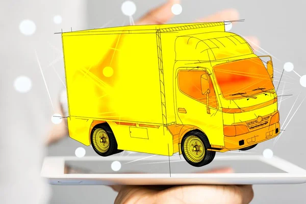 Die Ikone Eines Großen Gelben Lastwagens Auf Einem Laptop — Stockfoto