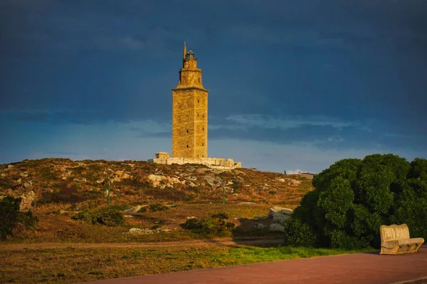 Plano Ángulo Bajo Famosa Torre Hércules Coruña España — Foto de Stock