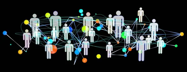 Virtuell Projektion Digital Grupp Människor Med Svart Bakgrund — Stockfoto
