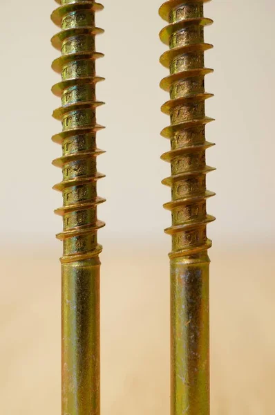 Closeup Shot Golden Metal Screws Blurred Background — Stock Photo, Image