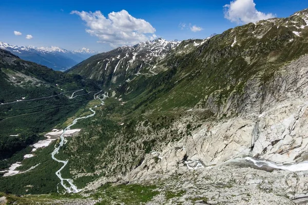 Rhone Buzulu Ndan Yukarı Valais Manzarası Rhone Nehrinin Kaynağı Sviçre — Stok fotoğraf