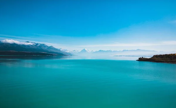 Krásný Záběr Jezero Pukaki Mount Cook Novém Zélandu — Stock fotografie