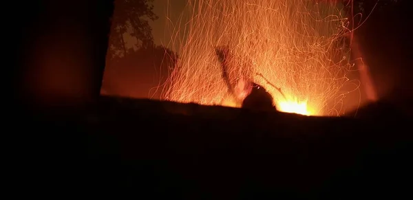 Panoráma Közelkép Lángok Sötétben Tökéletes Háttér — Stock Fotó