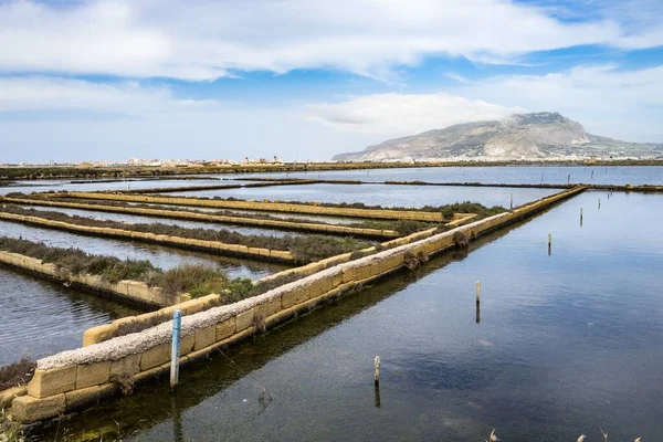 Landscape View Saline Trapani Nature Reserve Mount Erice Background Italy — Stock Photo, Image