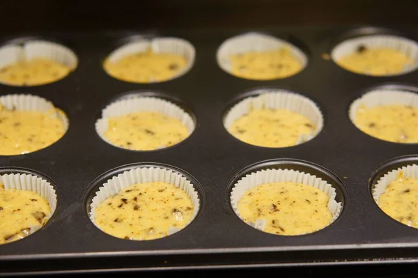 Primo Piano Pasta Muffin Piatto Forno — Foto Stock