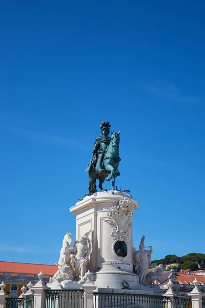 Lisboa Portugal Jun 2019 Fotografia Vertical Close Estátua Praa Comrcio — Fotografia de Stock