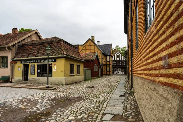 Een Straat Oude Binnenstad Van Norsk Folkemuseum Noors Museum Voor — Stockfoto