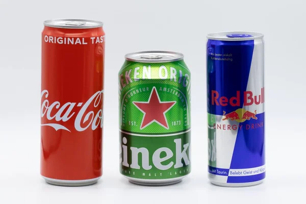 Aachen Mar 2020 Coca Cola Can Heineken Can Redbull Can — 스톡 사진