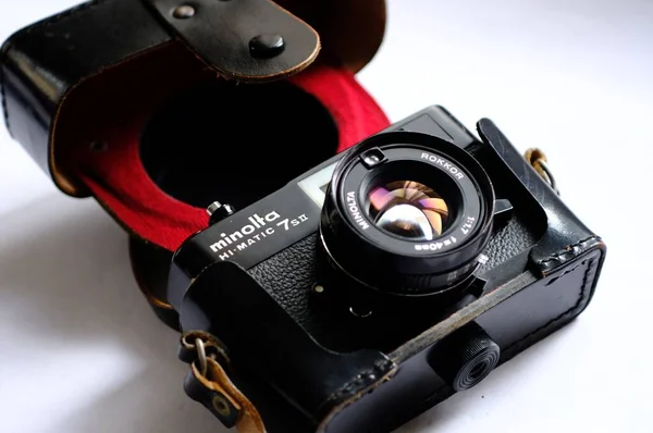 Bucuresti Romania Mar 2020 Old Vintage Minolta Matic Black Rangefinder — Stock Photo, Image