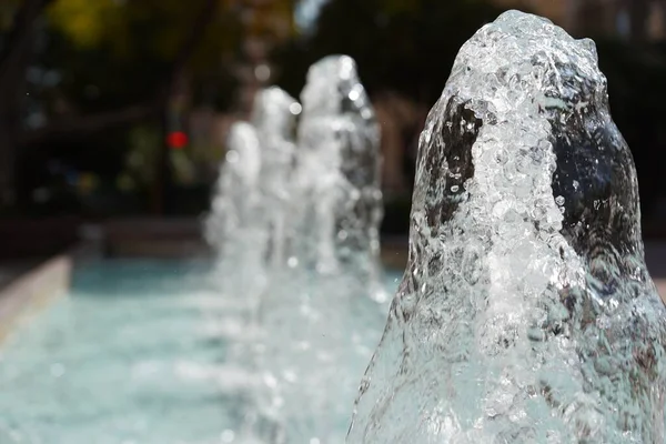 Primer Plano Enfoque Selectivo Una Fuente Agua Con Árboles Fondo — Foto de Stock