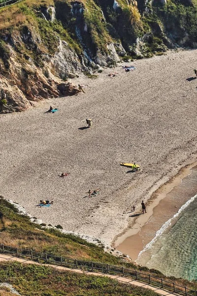 Vertical Shot People Beach Shore Coruna Spain — Stock Photo, Image