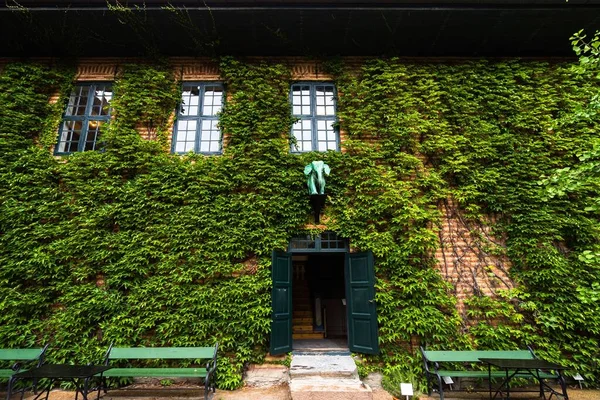 Norveç Oslo Kentindeki Norsk Folkemuseum Yeşil Sarmaşıklarla Kaplı Manzaralı Cephesi — Stok fotoğraf