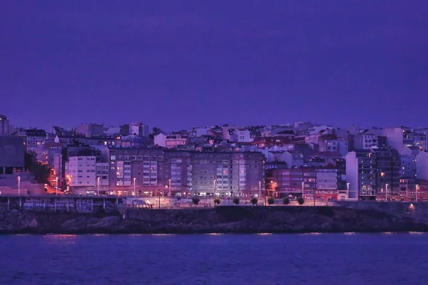 Ein Schöner Nächtlicher Blick Auf Die Stadt Coruna Galizien Spanien — Stockfoto