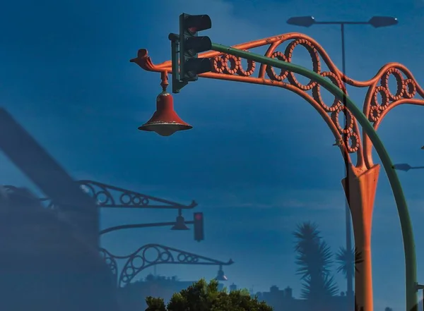 Ornate Street Lamp Traffic Light Dusk Coruna Spain — Stock Photo, Image