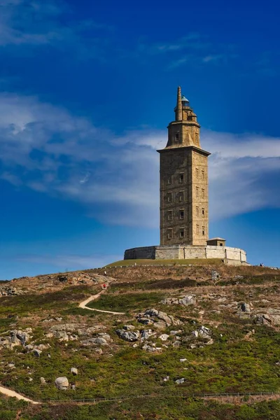 Tiro Vertical Famosa Torre Hércules Coruna Galiza Espanha — Fotografia de Stock