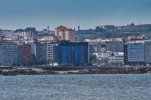 Spanya Galiçya Coruna Daki Deniz Kenarındaki Binaların Yüksek Açılı Görüntüsü — Stok fotoğraf