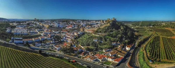 Zdjęcie Lotnicze Pejzażu Miejskiego Wieloma Budynkami Zielenią Evora Portugalia — Zdjęcie stockowe