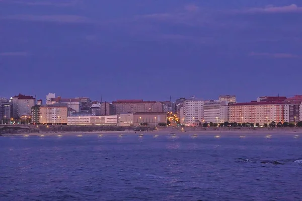 Uma Bela Vista Noturna Cidade Coruna Galiza Espanha — Fotografia de Stock